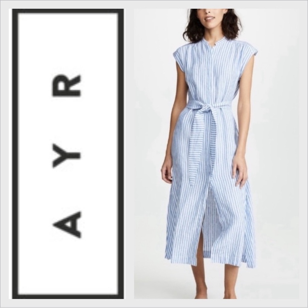 AYR The Sunset dress 100% Linen White and Blue Stripes Size XS - Picture 2 of 11